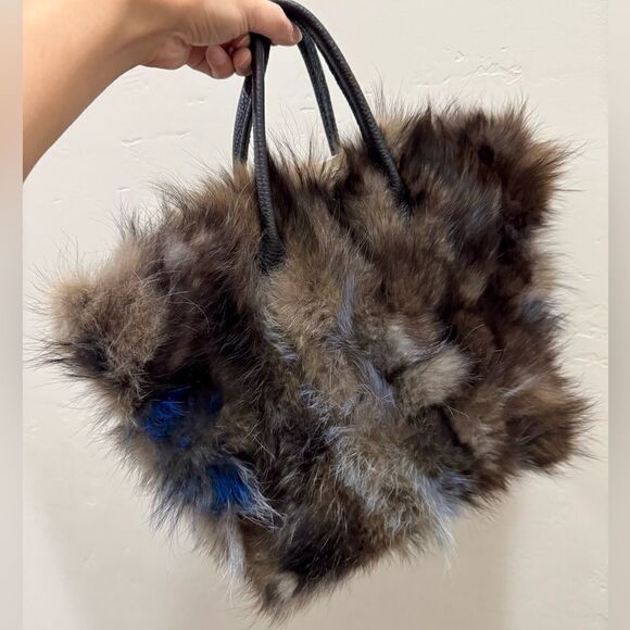 Genuine Fox Fur Handmade Large Tote/Metal Clip & Leather Handles Bag/Crossbody - Picture 10 of 16